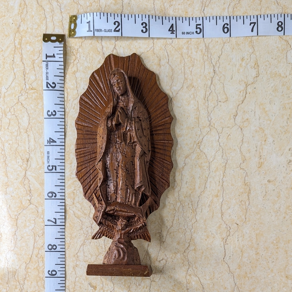 Vintage Our Lady Of Guadalupe Wooden Hand Carved Madonna Statue - Picture 9 of 10